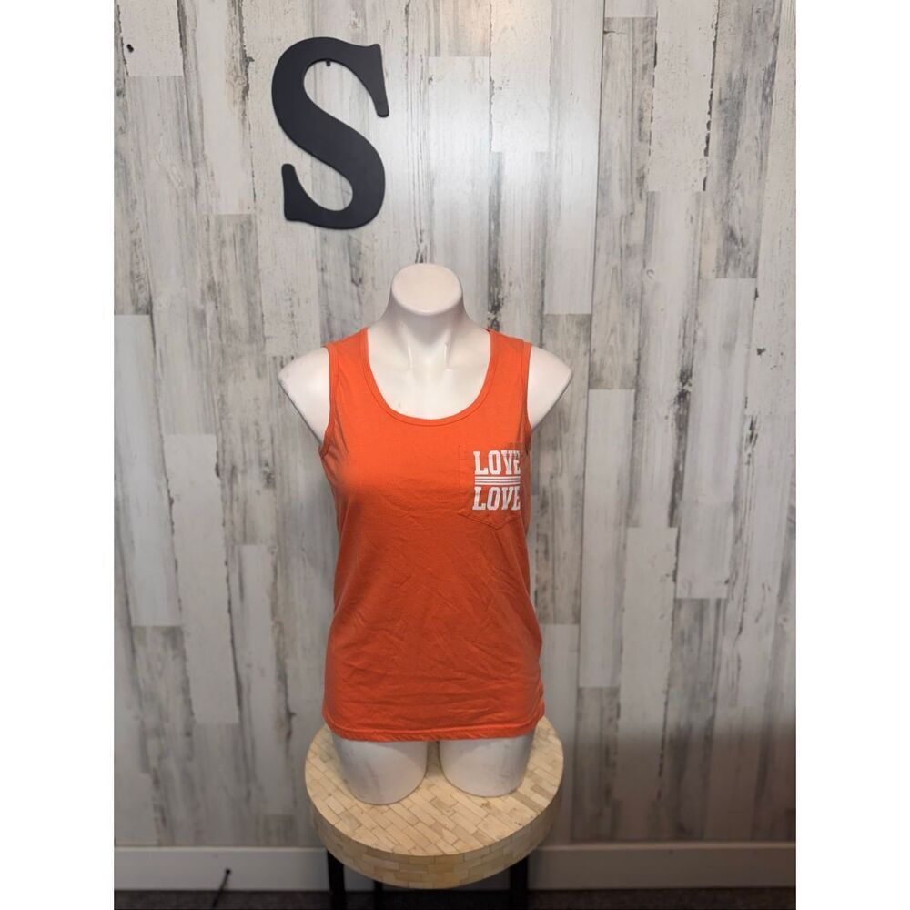 Just Be Orange Love Graphic Tank Top Women Small Sleeveless Casual